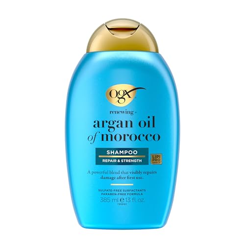 OGX Renewing + Argan Oil of Morocco Shampoo, Damage Repairing Shampoo & Argan Oil to Help Strengthen & Repair Dry, Damaged Hair, Paraben-Free, Sulfate-Free Surfactants, 13 fl. Oz